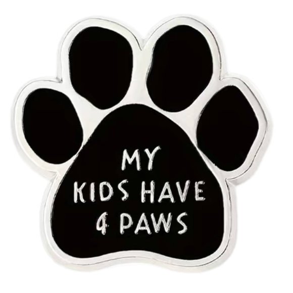 My‎ Kids Have 4 Paws Enamel Pin Brooch Silver Black Flair Dog Love - Picture 3 of 4